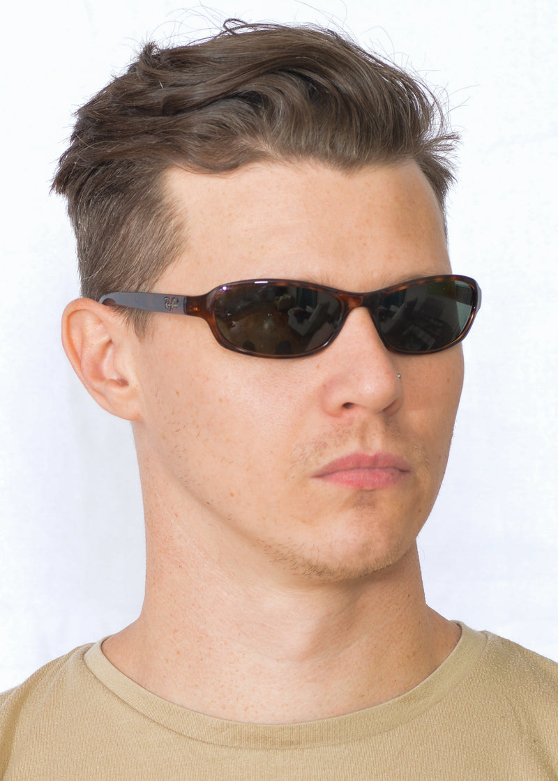 RayBan 4076 wrap shield sunglasses. Cheap RayBan sunglasses. Upcycled sunglasses. Sustainable sunglasses.