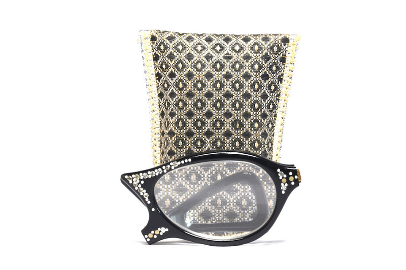 Fold up view fold up diamante vintage glasses with case