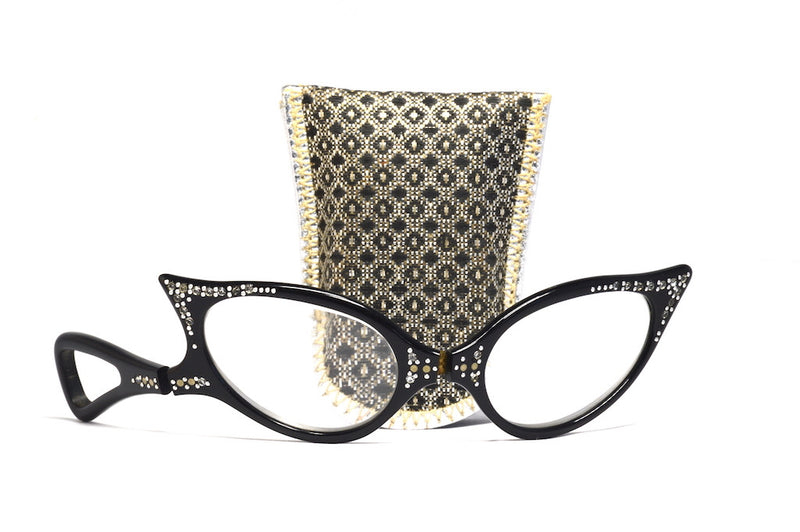 Front view diamante vintage glasses vintage lorgnette vintage cat eye glasses